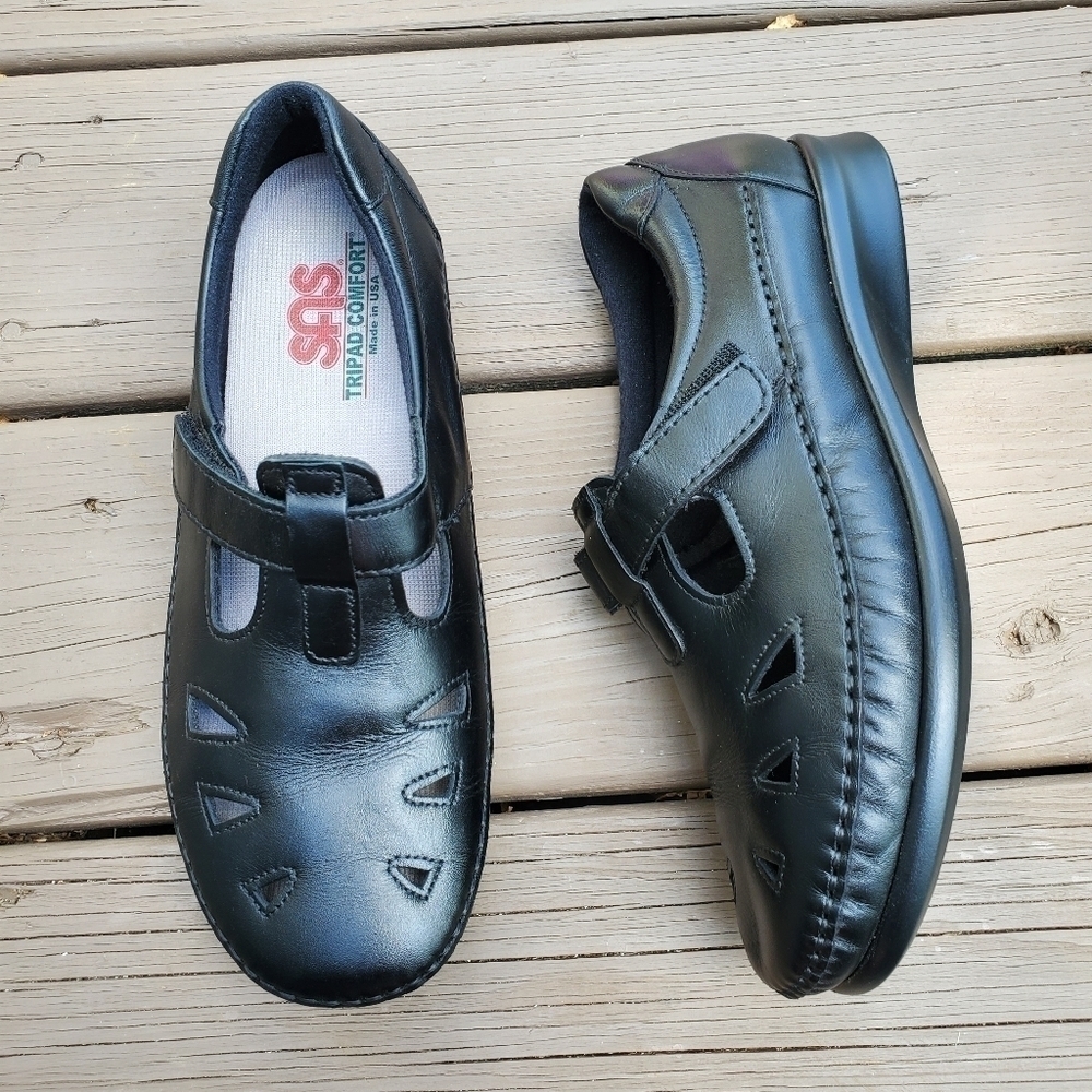 SAS Roamer Black‎ Leather Slip On Moccasin Loafer Comfort Granny Shoes Flats 8.5